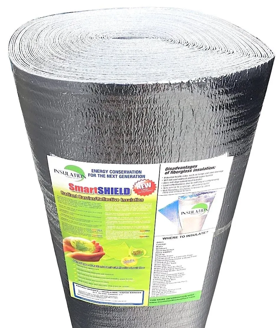 Insulation Marketplace SmartShield -1.5mm Reflective Insulation Roll, Foam Core Radiant Barrier, Thermal Insulation Shield - Engineered Foil (48' x 1