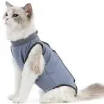 Cat Surgery Recovery Suit Cat Onesie for Cats After Surgery Spay Surgical Abdominal Wound Skin Diseases E-Collar Alternative Wear (Grey-Blue-S)