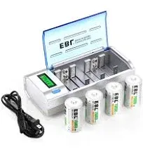 EBL D Cells 10000mAh Rechargeable Batteries (4 Counts) with C D 9V AA AAA Bat...