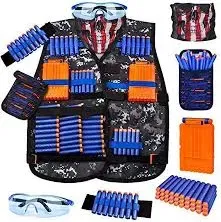 Kid Tactical Vest Kit for Nerf Gus Series with Refill Darts Pouch Clips Mask