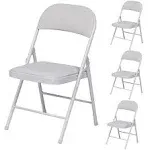 Sugift Premium Vinyl Padded Metal Folding Chair, 4 Pack, White