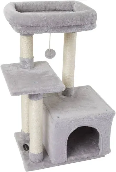  Cute Cat Tree Kitten Cat Tower for indoor Cat Condo Sisal Scratching Grey