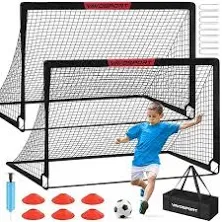 Kids Soccer Goals for Backyard Set - 2 of 6x4 ft Portable Soccer Goal Green