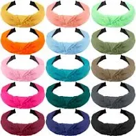 SIQUK 15 Pieces Top Knot Headband for Women Knotted Headbands Cross Knot Headband Wide Cloth Knot Headbands