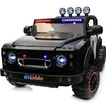 Hikiddo 24V Kids Electric Police Car, 4WD 2 Seater Powered Ride On Toy Truck with Remote, Megaphone, Black