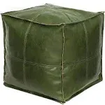 Unstuffed Pouf Ottoman Cover, Handmade Faux Leather Pouf, Green 17.7&#034; Square,Foo