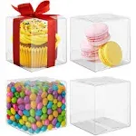 Houseables Clear Favor Boxes, Plastic Gift Box, 3x3x3 inch, 50 Pack, Transparent, Small, Square, Storage Bins, Empty Boxed Containers, for Wedding