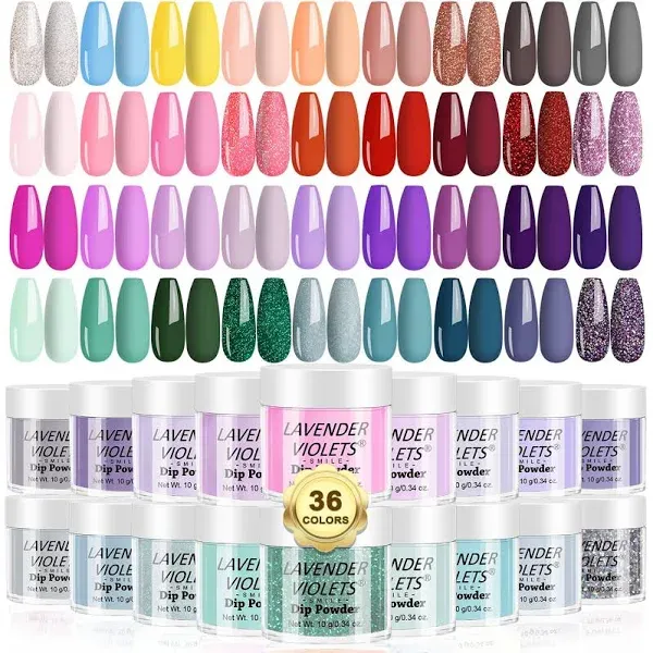 Lavender Violets 36 Colors Dip Powder Nail Kit Starter Quick Drying Dipping Powder Color Set for Home Salon Nail Art Designs M950