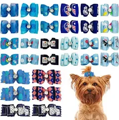 Pack of 20 Mixed Styles Small Dog Hair Bows with Rubber Bands Pet Cat Puppy Topk