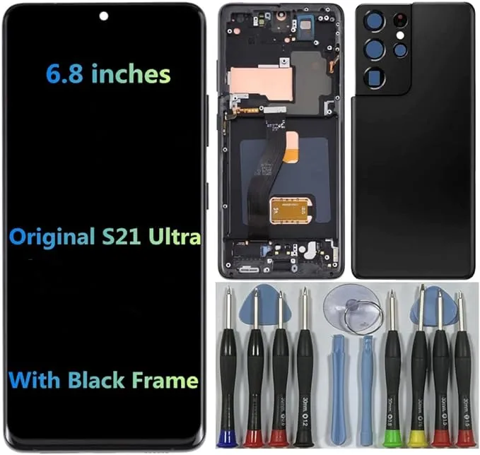 Original 6.8" for Samsung S21 Ultra Display Touch Screen Digitizer S21ultra 5G G998U G998B G998B/DS G998W G998Ul LCD Screen Replacement (with Silver Frame+Back Cover)