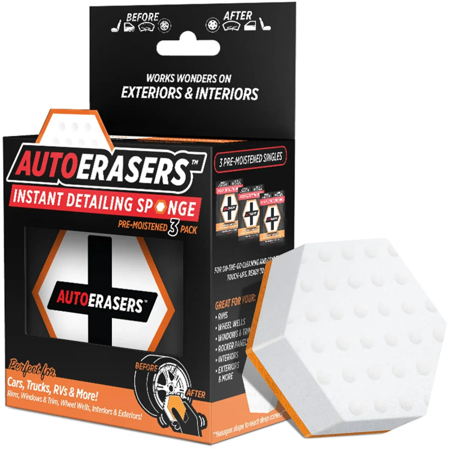 Autoerasers Instant Detailing Car Bikes Wash Sponge, Non-scratch Car Cleaning Sponge, Dual-Sided Auto Cleaning Sponges Pre-Moistened and Portable