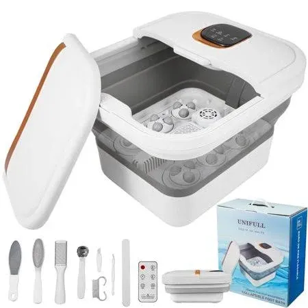 UNIFULL Collapsible Foot Spa Bath with Heat, Touch Screen, Massage Rollers, Bubble, Foot Pedicure Kit, Temperature Control