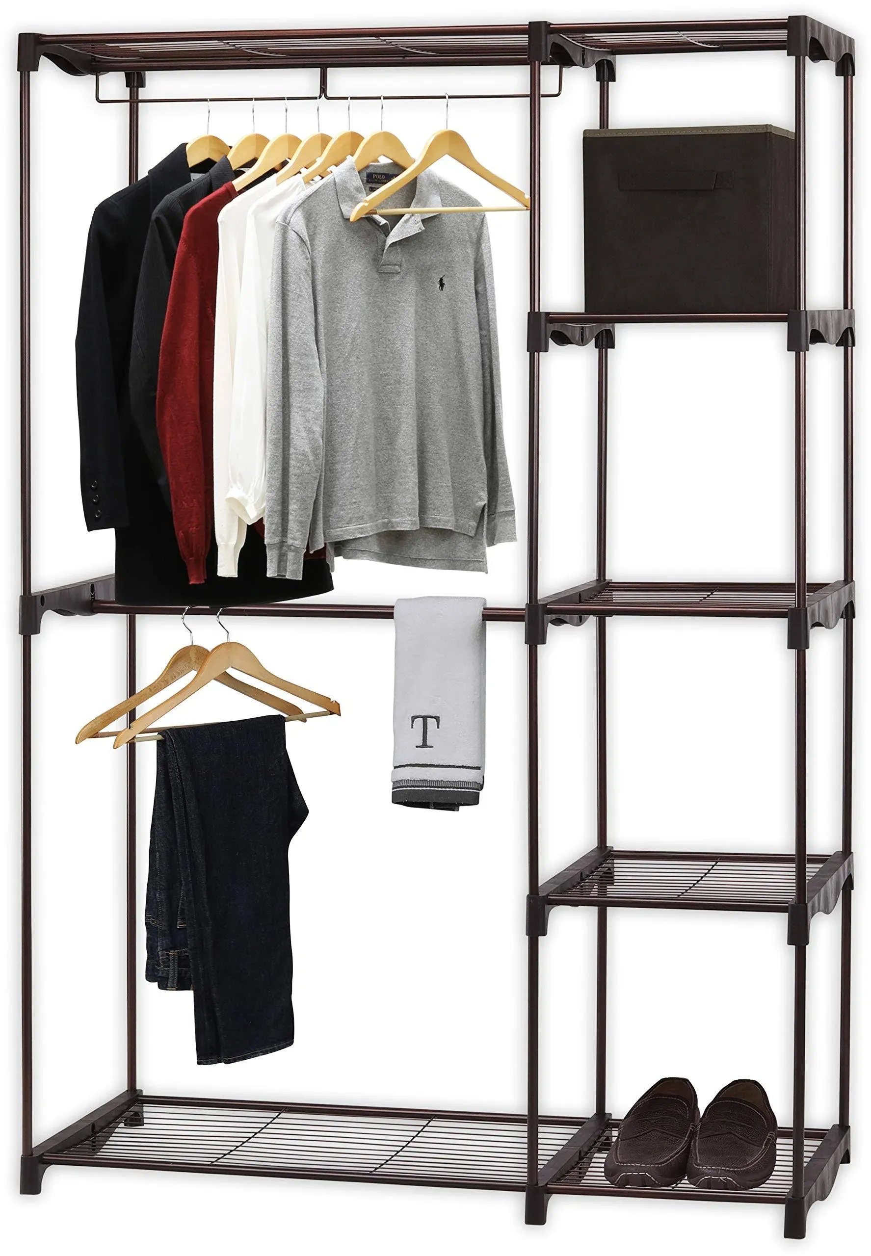 Freestanding Clothes Garment Organizer Closet 45 x 68 in - 4 Wire Metal shelves 