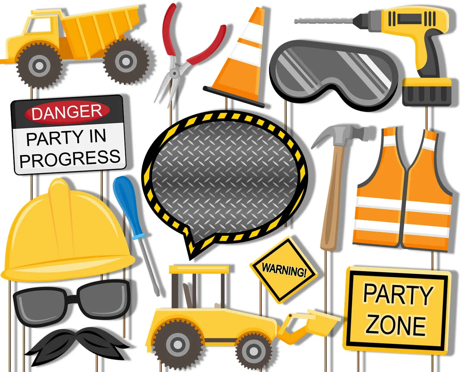 Birthday Galore Construction Trucks Photo Booth Props Kit