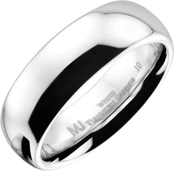 Classic Mirror Polished White Tungsten Carbide 2mm to 10mm COMFORT FIT Wedding Band Ring