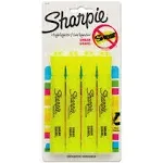 Sharpie Tank Style Fluorescent Yellow Highlighter Chisel Tip Smear Guard Pack of 4