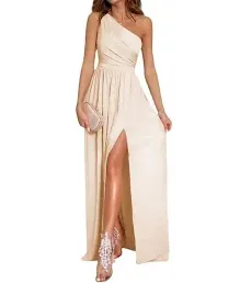 NEW 1 Shoulder High Split\u205fRuched Sexy Cocktail Maxi Dress 2X