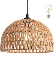 Hemp Rope Woven Pendant Light 12.6 in, Fixture Chandelier Light for Dining Room