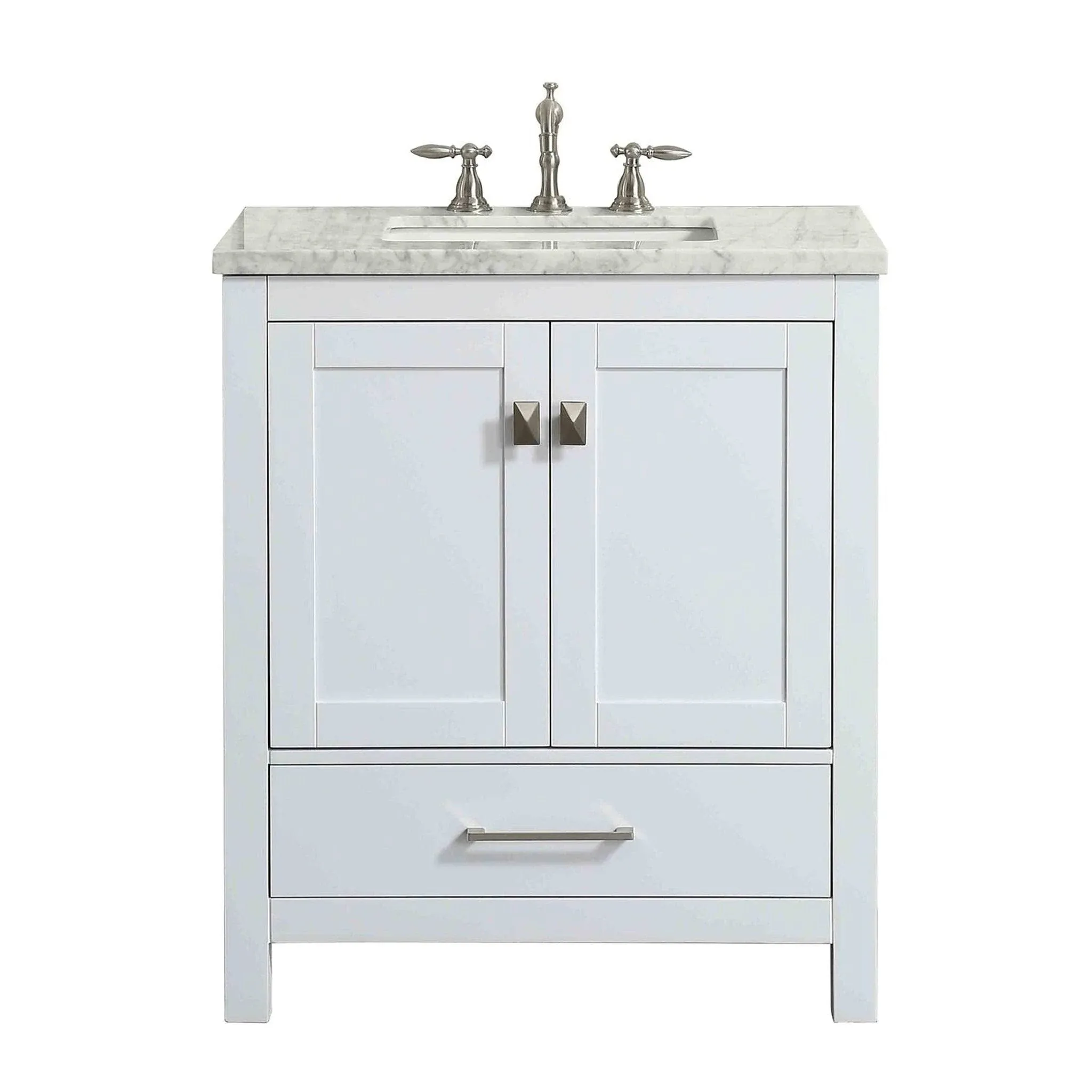 Eviva Aberdeen 30" Transitional White  Vanity with White Carrera Countertop