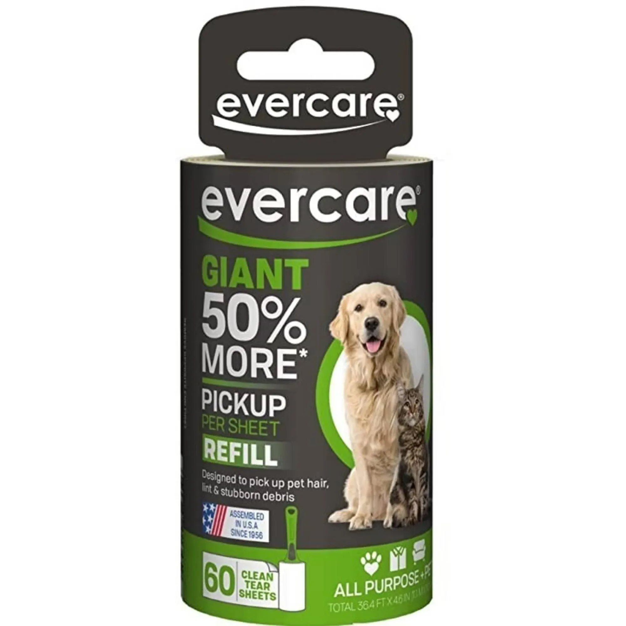 Evercare Adhesive Refill, Giant Pet Hair Roller - 60 sheets