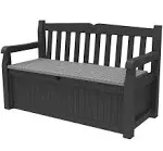 Keter Solana 70 Gallon Storage Bench Deck Box for Patio Furniture, Front Porch Decor and Outdoor Seating, Grey