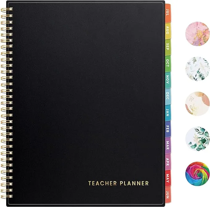 SUNEE Teacher Planner 2024-2025 Academic Year, Lite Lesson Planner Book 8.5"x11" Daily Weekly and Monthly Organizers, Jul 2024 - Jun 2025 Plan Book with Pocket Folder, Color Tabs, Black