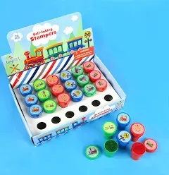 TINYMILLS 24 Pcs Train Stampers for Kids Birthday Party Goody Bag Stuffer Pinata Filler Carnival Rewards Class Prizes