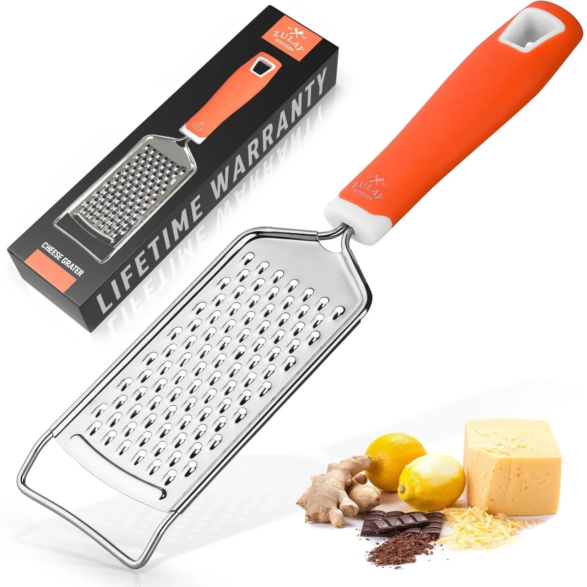 Zulay Kitchen Professional Stainless Steel Flat Handheld Cheese Grater - Orange