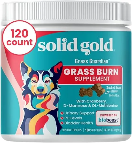 Solid Gold Dog Urine Neutralizer for Lawn Chews - Grass Guardian with Urinary Tract, Kidney, Bladder, and pH Support to Reduce Grass Pee Spots & Grass Burn - 120 Count