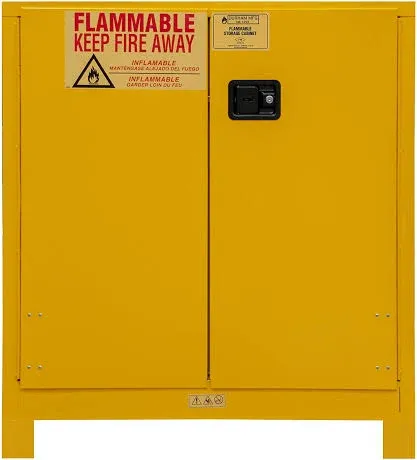 Durham 1030ML-50 Flammable Safety Cabinet with 2 Manual Door and Legs, 43" x 18" x 50", 30 gal Capacity, Yellow