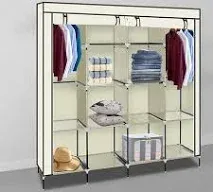 Ktaxon 67" Clothes Closet Portable Wardrobe Clothes Storage Rack 12 Shelves 4 Side Pockets Beige