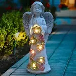 Angel Solar Garden Outdoor Statues with Succulent Plants and 6 LED Lights– Outside Solar Garden Decor Figurines -Remembrance & Sympathy Gifts Decorations