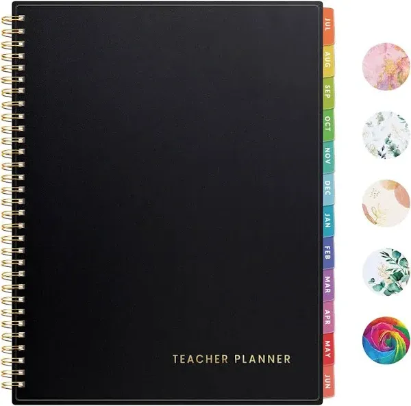 SUNEE Teacher Planner 2024-2025 Academic Year, Lite Lesson Planner Book 8.5"x11" Daily Weekly and Monthly Organizers, Jul 2024 - Jun 2025 Plan Book with Pocket Folder, Color Tabs, Black