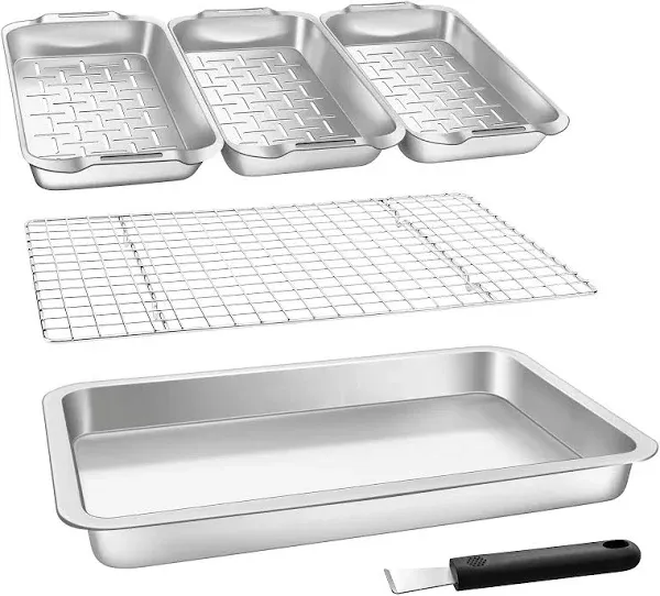 6-Piece Stainless Steel Large Roasting Pan with Cooling Rack