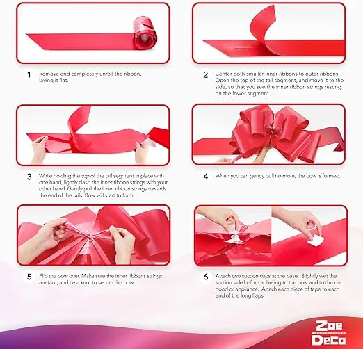 Zoe Deco Happy Birthday Car Bow (Red, 30 inch), Giant Gift Bow Pre-Printed with Happy Birthday, Big Bow for Car, Birthday Bow, Huge Car Bow, Car Bows, Big Bow for Gifts, Bow for Cars, Gift Wrapping