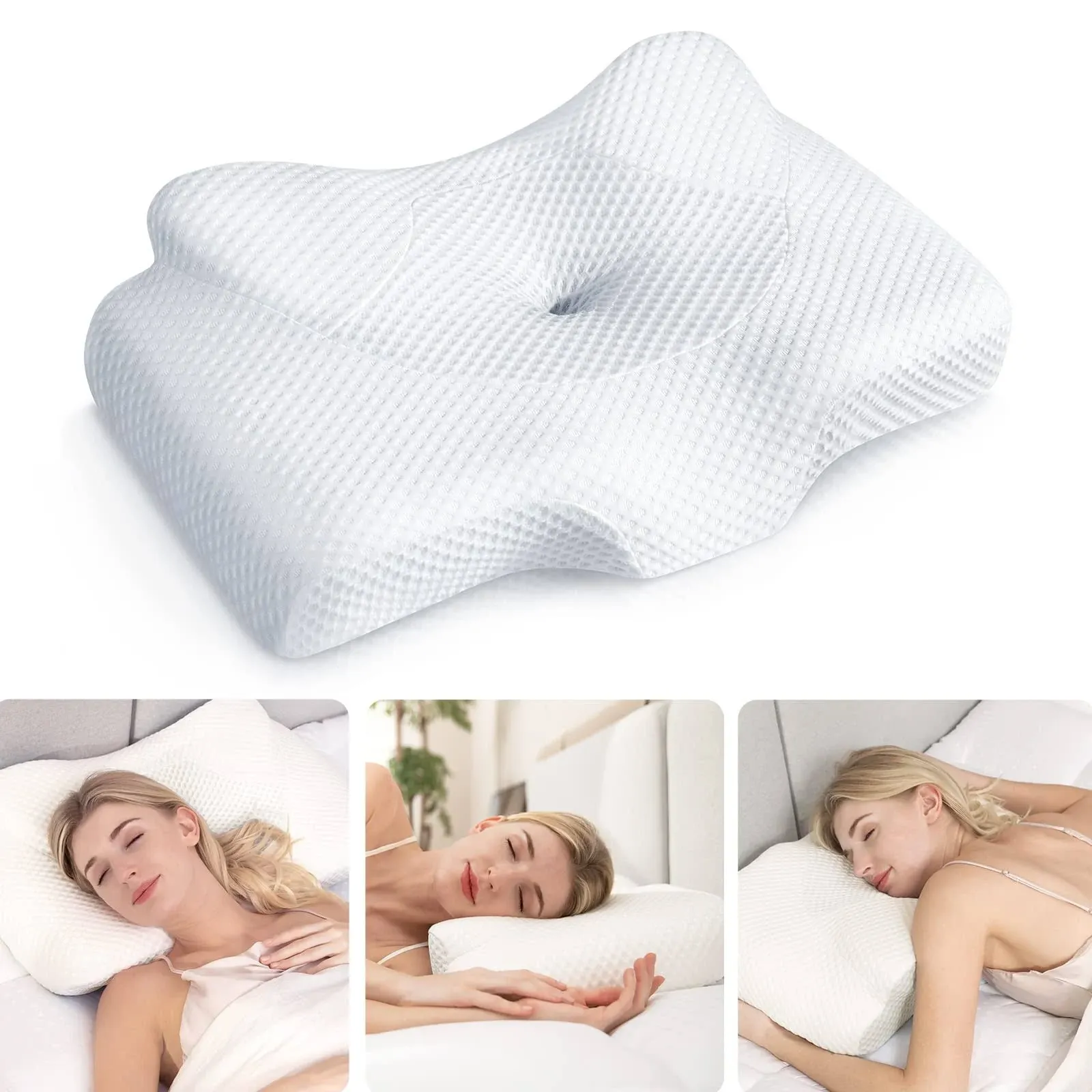 Osteo Cervical Pillow for Neck Pain Relief, Hollow Design Odorless Memory Foam Pillows with Cooling Case, Adjustable Orthopedic Contour Pillow for