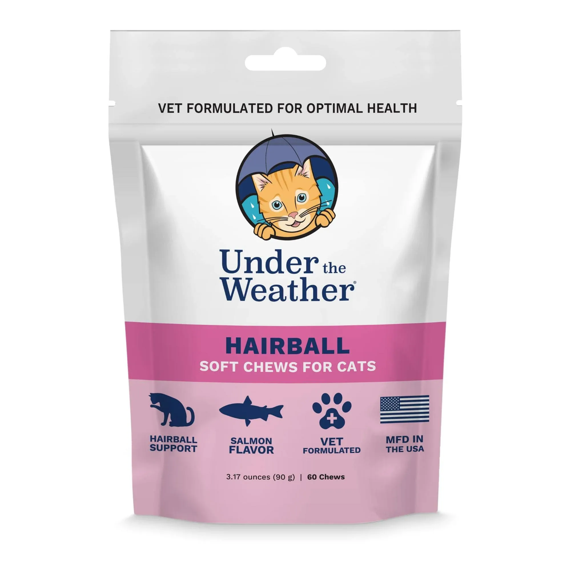 Under the Weather Pet Hairball Support for Cats | for a Normal, Gentle Elimination of Hairballs, Reduce Excessive Licking and Grooming | 60 Star Shaped Soft Chews