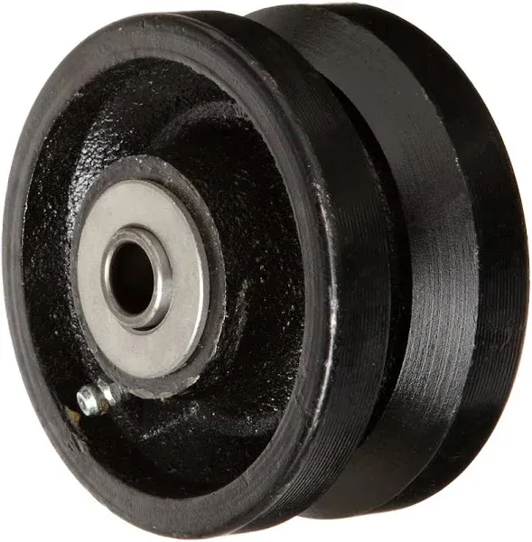 RWM Casters 4" x 2" V-Groove Iron Wheel with Roller Bearing for 1/2" Axle