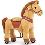 PonyCycle Kids Ride on Horse Toys Plush Interactive Riding Horse Ride for Toddlers 3-5 Walking Rocking Horse with Wheels, No Battery or Electricity, Giddy up Riding Toys Light Brown E336