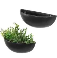 MyGift 12 Inch Matte Black Ceramic Half-Moon Wall Mounted Planter