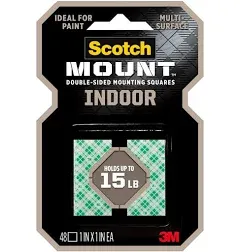 Scotch-Mount Indoor Double-Sided Mounting Squares 111H-SQ-48, 1 in x 1 in 48/pk