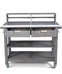 Traditional Wood Potting Bench with Steel Top in Gray Finish