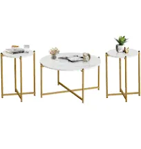 Lamerge Coffee Table Set of 3,Modern Faux Marble Top with Golden Frame,1, LCTR-W