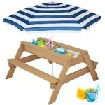 Best Choice Products Kids 3-in-1 Outdoor Convertible Wood Activity Sand & Water Picnic Table w/ Umbrella - Navy