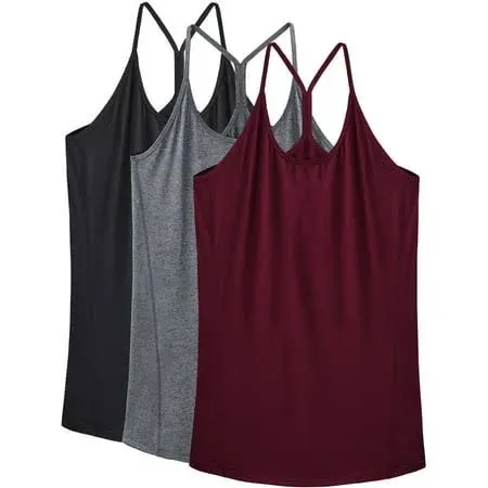 Neleus Womens Yoga Tank Tops Racerback Athletic Workout Strap Camisole Shirts,Black+Gray+Wine Red,US Size L