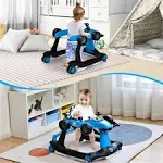 4-in-1 Baby Walker Foldable Activity Push Walker Adjustable Blue