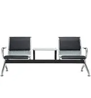 2-Seat Office Waiting Room Chair w/Table for Guest Reception Black PU Leather