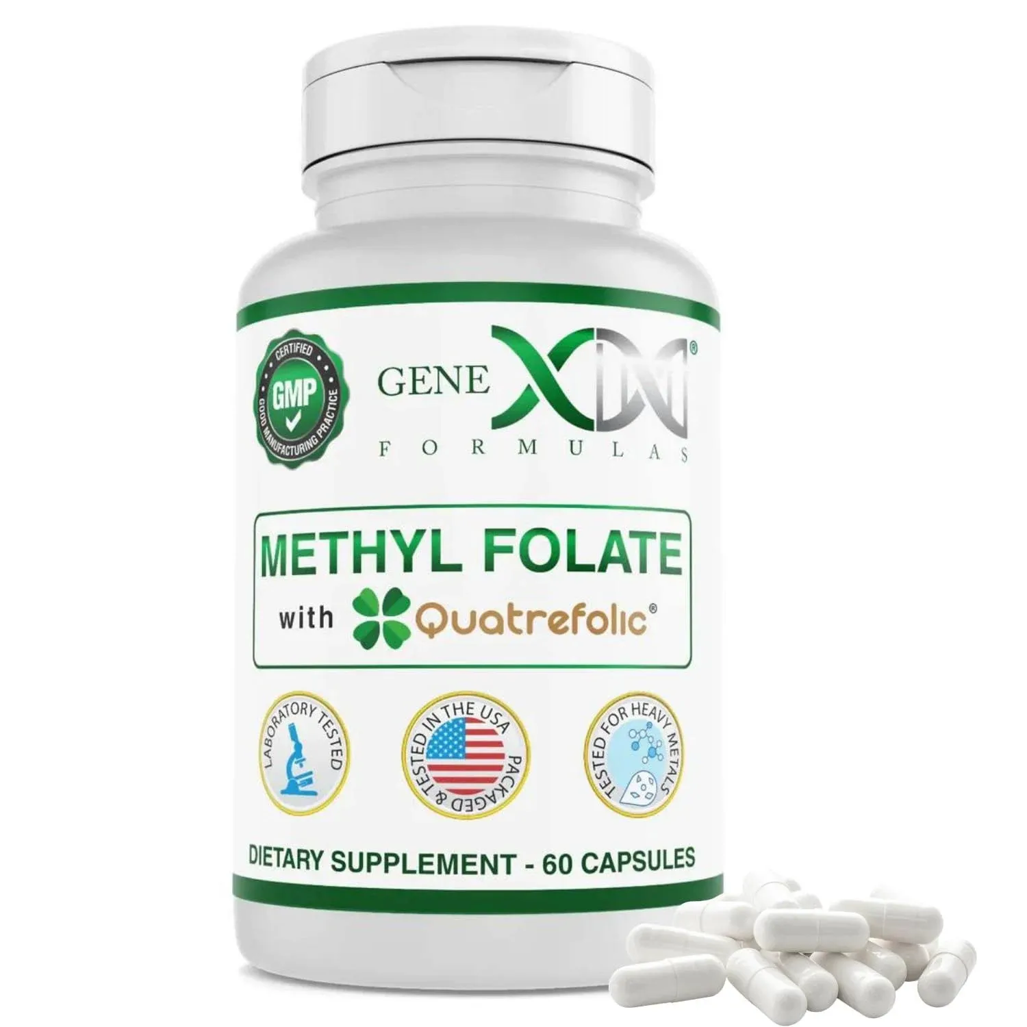 GENEX Methyl Folate with Quatrefolic® 1360 mcg DFE (60 Capsules) Bio-Active Form of Folate - 5-Methyltetrahydrofolate | Vegan, Gluten Free, Non-GMO (60 Day Supply)