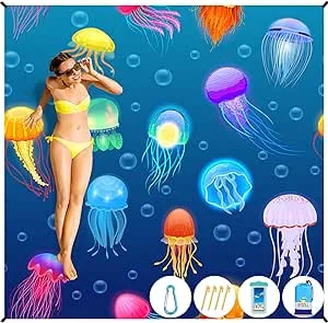 BYDOLL Beach Blanket Jellyfish Sandproof Waterproof 78''×81''1-4 Kids Adults Compact Lightweight Oversized Blanket Large Picnic Mat Beach Blanket for Travel Camping Hiking Picnic