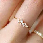 Taoqiao Simple 18K Gold Plated Rings for Teen Girls White Studded Eternity Wedding Ring 925 Sterling Silver Plated Engagement Stackable